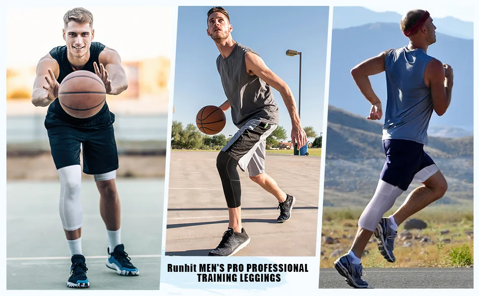 Runhit Men's One Leg Compression Tights for Basketball 3/4 Length Capri Running Pants Leggings Workout Athletic Base Layer White: 3/4 Long Left & Short Half Right Medium - compression pants men