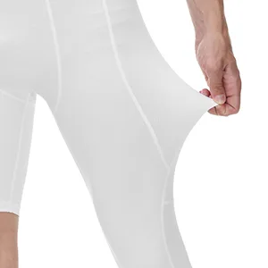 Runhit Men's One Leg Compression Tights for Basketball 3/4 Length Capri Running Pants Leggings Workout Athletic Base Layer White: 3/4 Long Left & Short Half Right Medium - mens pants 3/4
