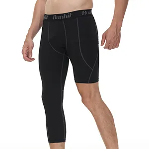 Runhit Men's One Leg Compression Tights for Basketball 3/4 Length Capri Running Pants Leggings Workout Athletic Base Layer White: 3/4 Long Left & Short Half Right Medium - pant men