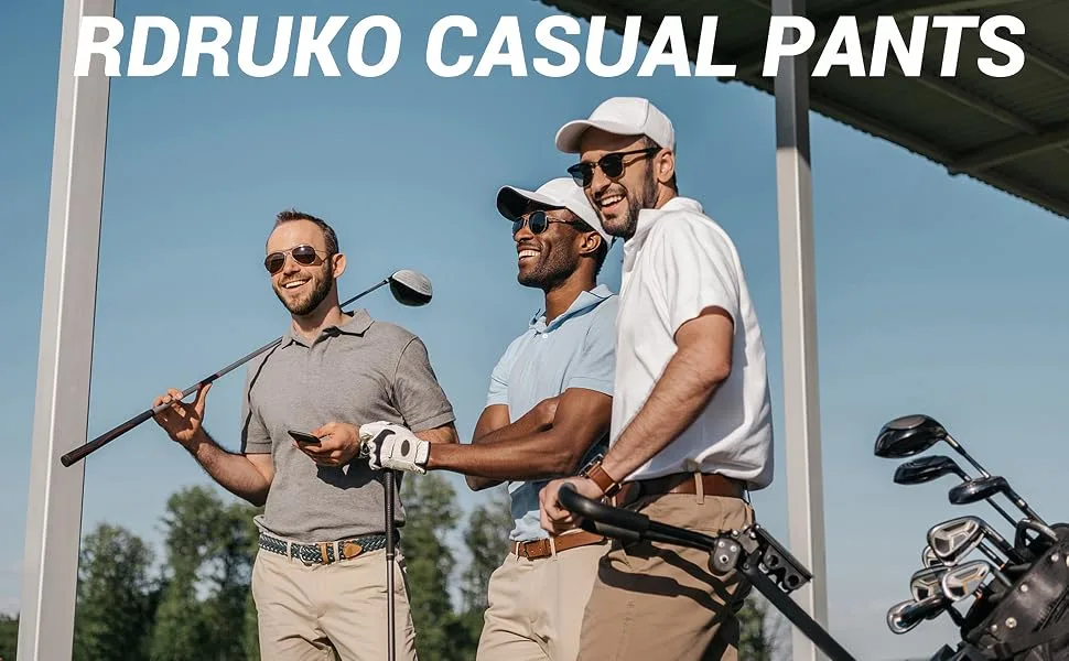 Rdruko Men's Stretch Golf Pants Quick Dry Lightweight Casual Dress Pants with Pockets Navy Blue 34 - mens golf pants