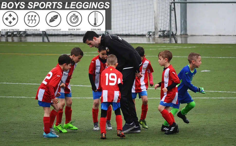 DEVOROPA Boys Leggings Quick Dry Youth Compression Pants Sports Tights Basketball Base Layer Black Medium - Boys Leggings