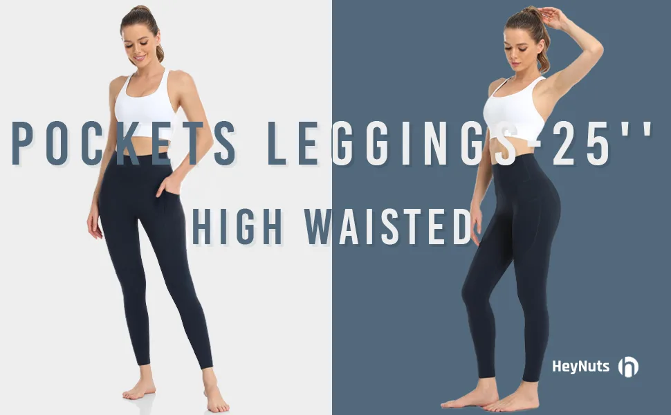 HeyNuts Essential 7/8 Leggings with Side Pockets for Women, High Waisted Compression Workout Yoga Pants 25'' 25 inches  Large Black - HeyNuts Essential 7/8 Leggings with Side Pockets 25