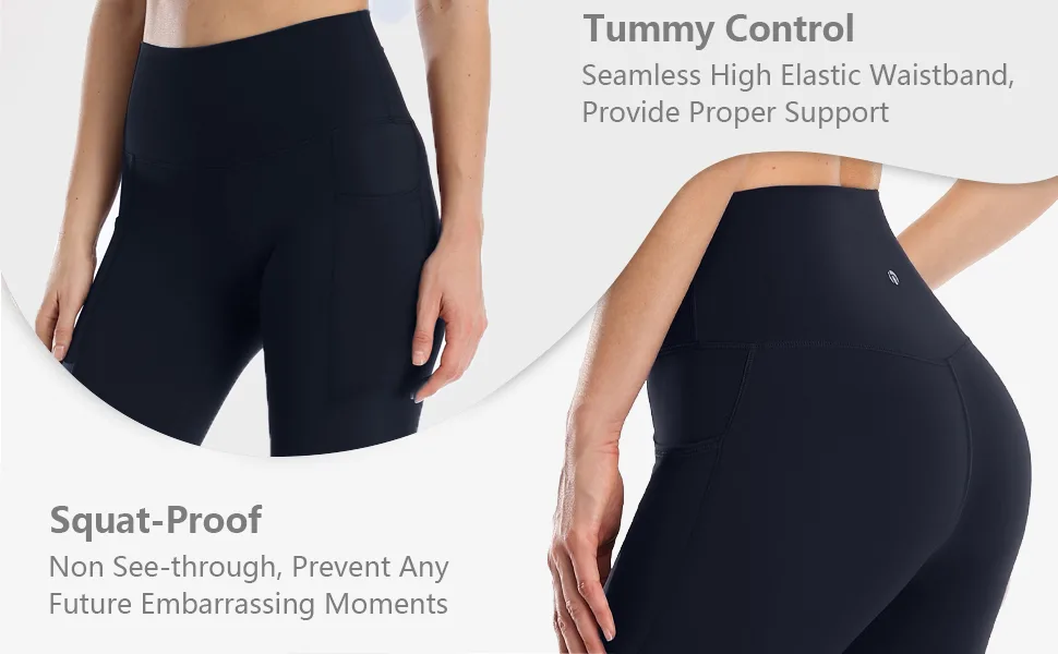 HeyNuts Essential 7/8 Leggings with Side Pockets for Women, High Waisted Compression Workout Yoga Pants 25'' 25 inches  Large Black - HeyNuts Pockets Leggings_25 inches ?