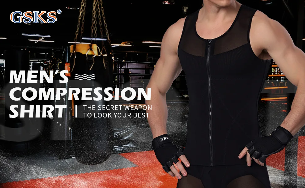 GSKS Compression Shirts for Men Body Shaper Slimming Shirts Shapewear with Zipper Style A--nude Large - FIRST