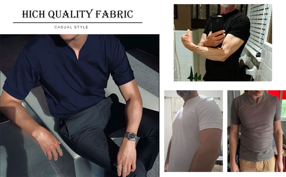 CYLADY Men's Undershirt Casual Cotton V Neck Short Sleeves Muscle Slim Fit Tops Blue X-Large - product information 12