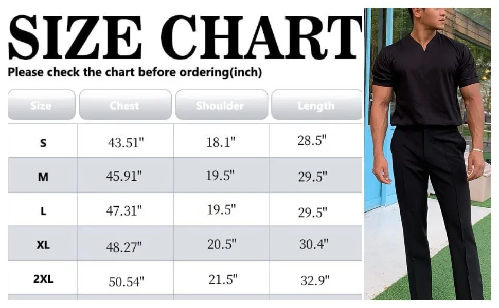 CYLADY Men's Undershirt Casual Cotton V Neck Short Sleeves Muscle Slim Fit Tops Blue X-Large - product information 18