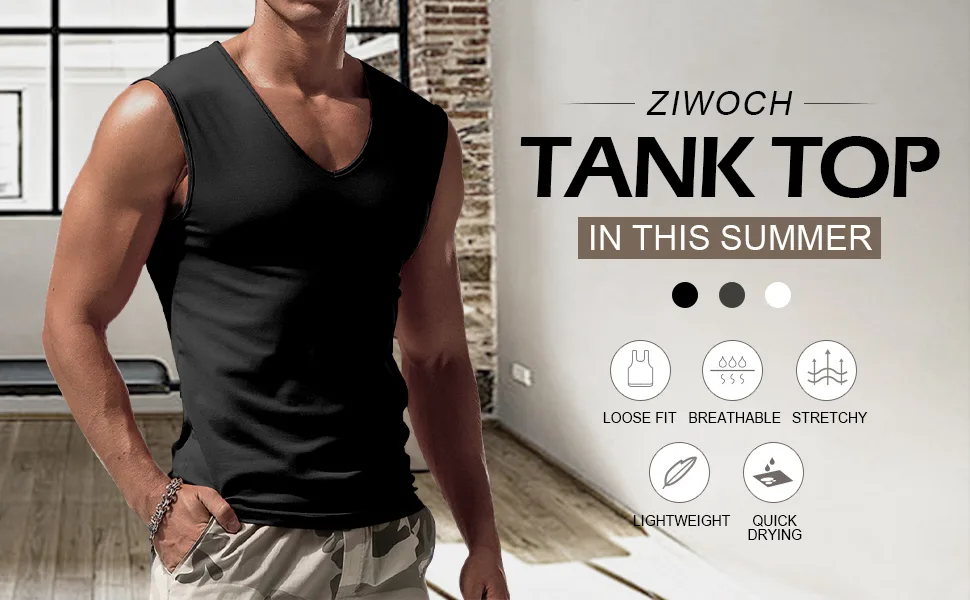 ZIWOCH Men's V Neck Tank Top Lightweight Athletic Solid Sleeveless T-Shirt Medium Dark Green - sleeveless undershirts for men
