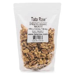 TATA RAW - Sprouted Organic Walnuts - Himalayan Salt (1 lb) 1 Pound - Tata Raw Activated live himalayan salt flavor walnuts