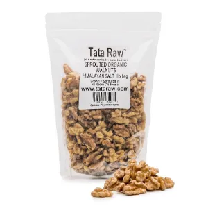 TATA RAW - Sprouted Organic Walnuts - Himalayan Salt (1 lb) 1 Pound - Tata Raw Salty Organic Sprouted Walnuts