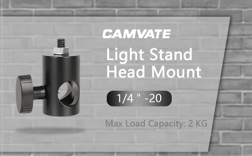 CAMVATE 16mm Light Pole Stand Head Mount with 1/4"-20 Thread Screw Adapter - 2296 - C2296-1