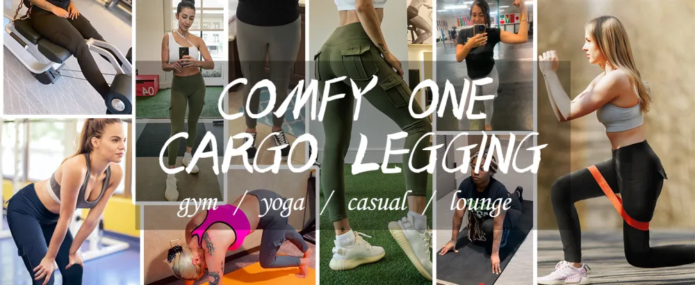 COMFY ONE Seamless Leggings with 4 Pockets for Women Compression Cargo Elastic Pants for Running Yoga Workout Black Large - cargo legging