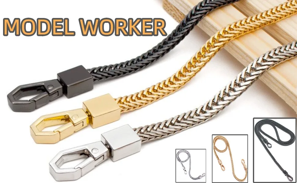 Model Worker Iron Flat Chain Strap Purse Chain Straps Handbag Chains Shoulder Cross Body Replacement Snake Bone Chain Straps with Metal Buckles (47", Gold) 47" Gold - Snake Bone Chain