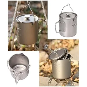 Lixada Titanium Pot Camping Titanium Coffee Cup Mug French Press Pot Coffee Maker Outdoor Camping Cooking Pot with Folding Titanium Spoon - product information 5
