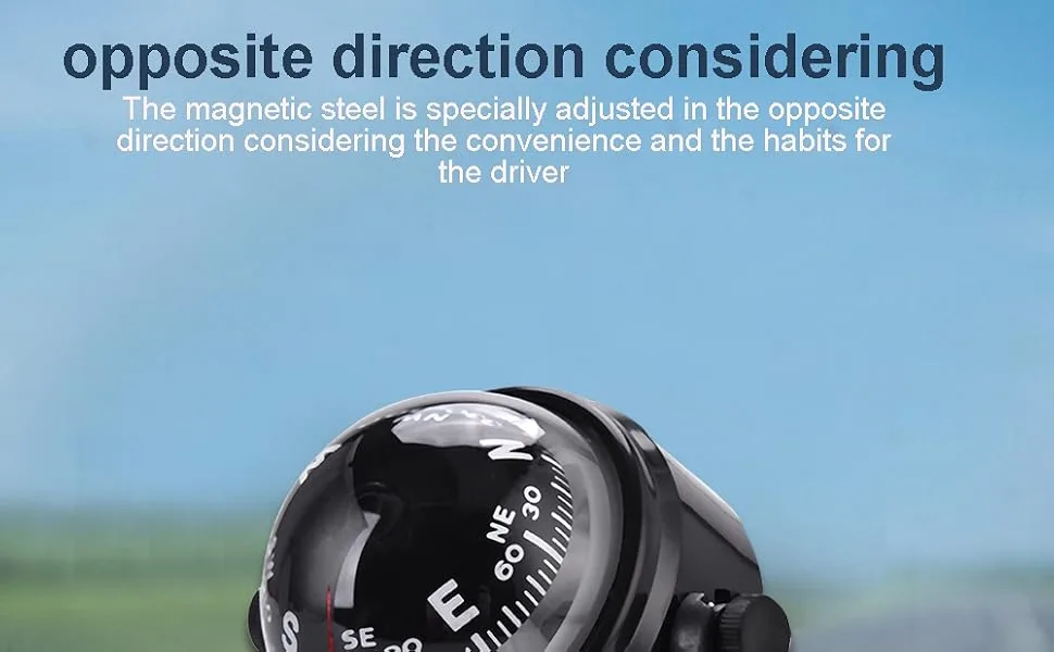 Dash Compass, Car Mount Compass Black Electronic Vehicle Compass Declination Adjustable Military Marine Ball Night Vision Dashboard Compass Marine Compass For Boats - Compass