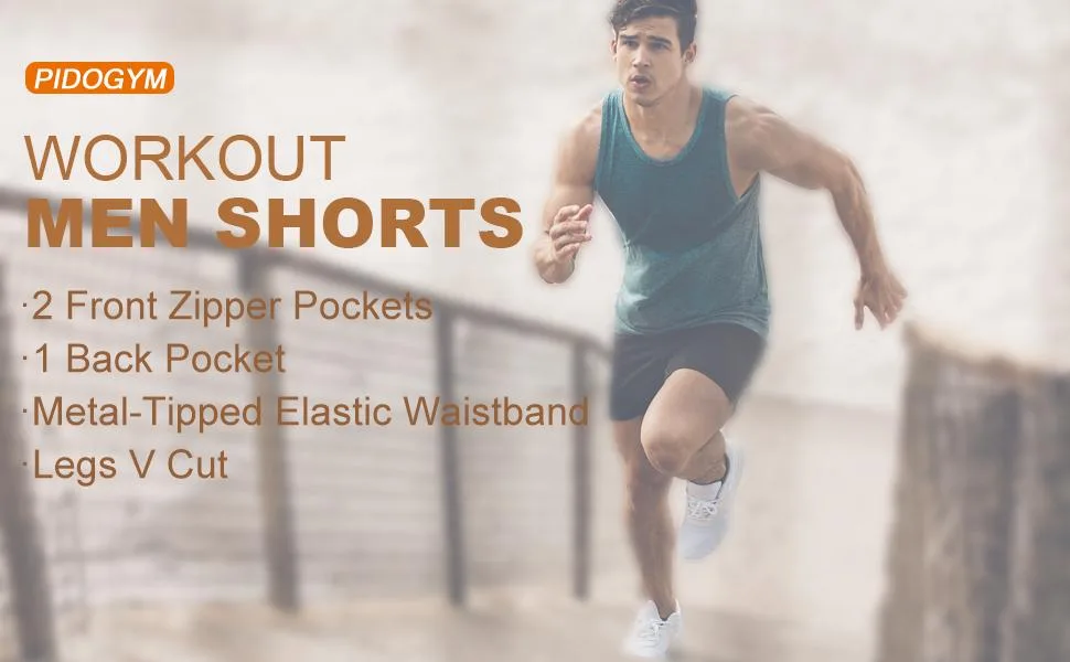PIDOGYM Men's 5" Gym Workout Shorts,Fitted Jogging Short Pants for Bodybuilding Running Training with Zipper Pockets Black+army Green Large - product information 1