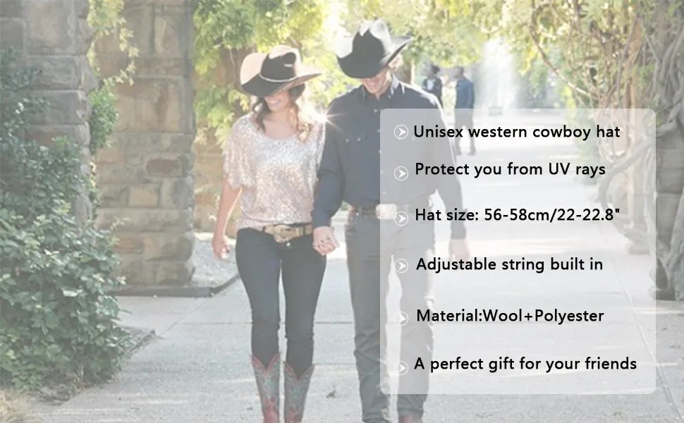 Western Cowboy Hat for Men Women Classic Fedora Hat with Buckle Belt Black-yb Medium - unisex cowboy hat