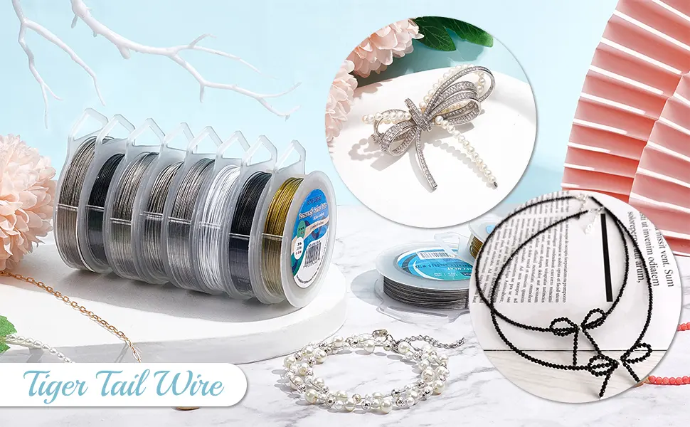 BENECREAT 300-Feet 0.018inch/ 0.46mm Tiger Tail Beading Wire 7-Strand Bead Stringing Wire for Necklace Bracelet Making 0.46mm - 7 Strands Lightgrey - product information 2