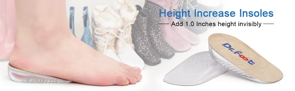 Dr.Foot Height Increase Insoles, Heel Cushion Inserts, Heel Lift Inserts for Leg Length Discrepancies (Small (1" Height)) Beige Small (1" Height) - Height Increase Insoles