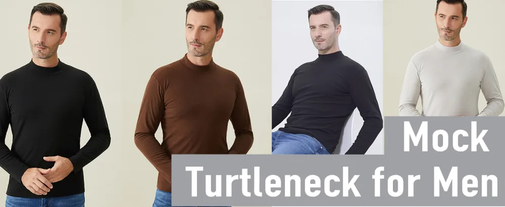 Mens Mock Turtleneck T-Shirt Long Sleeve Pullover Basic Designed Undershirt Stretch Lightweight Top Black Large - mens turtleneck long sleeve shirts