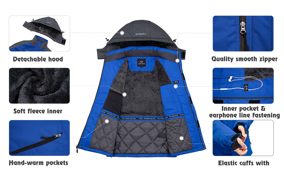 FARVALUE Mens Waterproof Ski Jacket Winter Warm Snow Coat Windbreaker Snowboarding Jacket Mountain Raincoats with Hood Large New-grey - product information 31