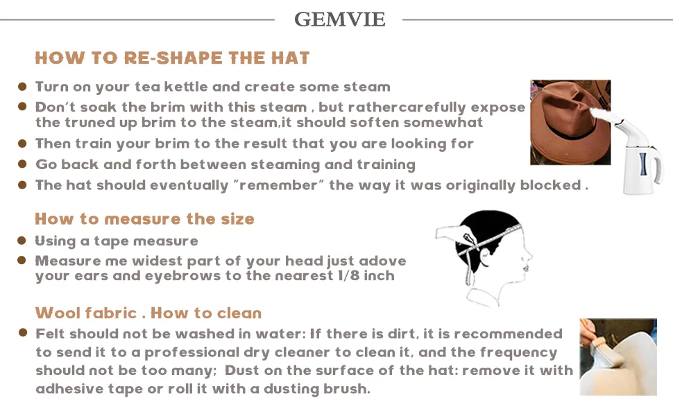 GEMVIE Men's 100% Wool Top Hat Satin Lined Party Dress Hats Derby Black Hat Black 7 5/8 - product information 32
