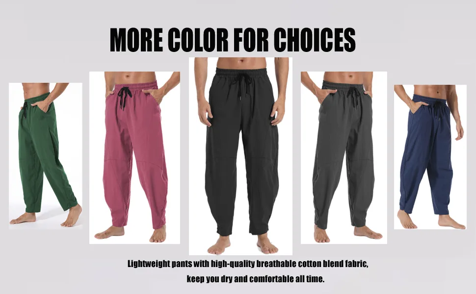 PACEIADTA Mens Cotton Linen Drawstring Pants Elastic Waist Casual Summer Beach Yoga Pants Medium Black - men linen pants