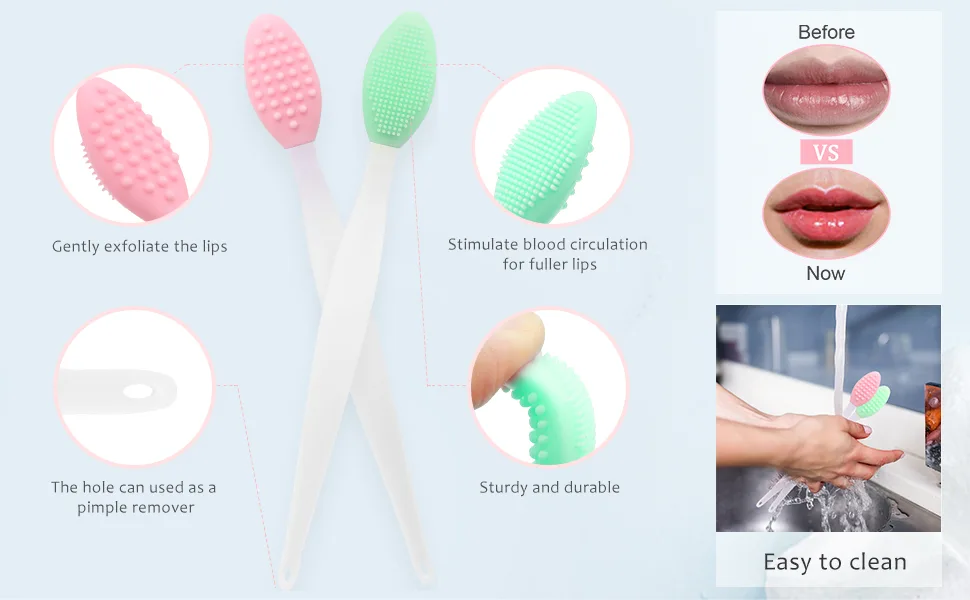 Lip Scrub Tool Silicone Lip Brush Exfoliating Double-Sided Lip Scrubber Tool for a Smoother and Fuller Appearance,Cleaner (3 Colors,3 PCS) - Lip Brush Exfoliating