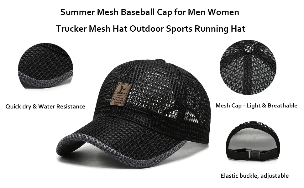 FASHIXD Summer Mesh Baseball Cap for Men Women Trucker Mesh Hat Baseball Hats Outdoor Sports Running hat 1-black - mesh baseball caps for men