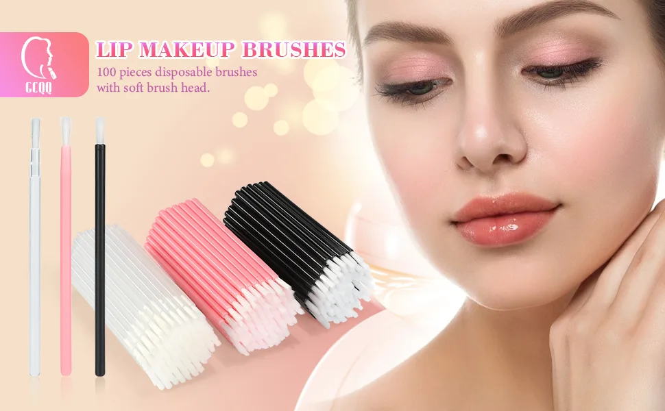50PCS Disposable Lip Brushes Lipstick Applicator Lip Wands Makeup Beauty Tool Kits PYO Cookie Paint Brush (Black) - Disposable Lip Brushes