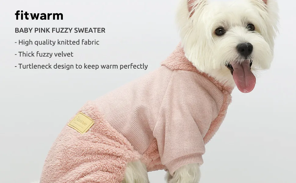 Fitwarm Turtleneck Knitted Dog Clothes Winter Outfits Pet Jumpsuits Cat Sweaters Pink Small - dog jackets winter coat pullover
