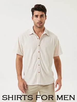 CRERI Men's Casual Short Sleeve Shirts, Corduroy Basic Cotton Button Down Shirt, Lightweight Summer Beach Clothing for Men X-Large 2-darkblue - beige