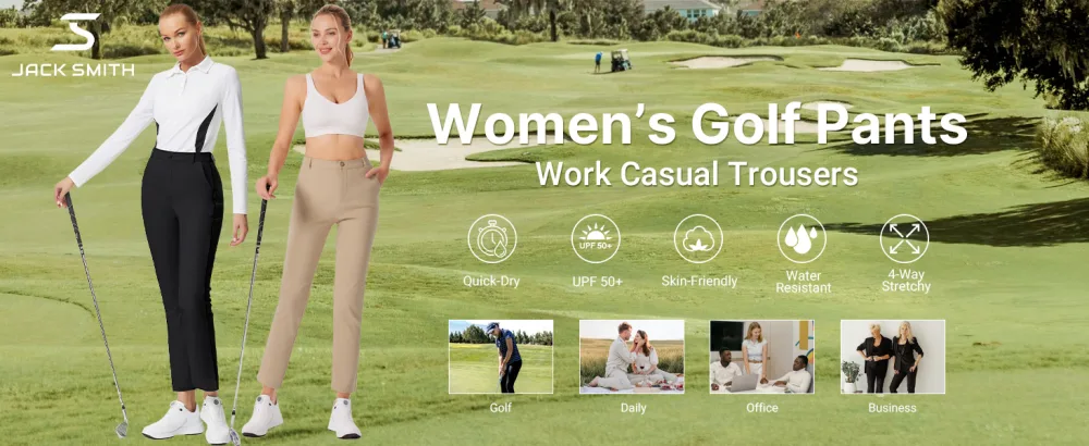 JACK SMITH Women's Golf Pants with Pockets Stretch Lightweight Work Pant Quick Dry Casual Trousers Water Resistant S-XXL Medium Black - golf pants