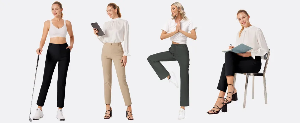 JACK SMITH Women's Golf Pants with Pockets Stretch Lightweight Work Pant Quick Dry Casual Trousers Water Resistant S-XXL Medium Black - golf pants