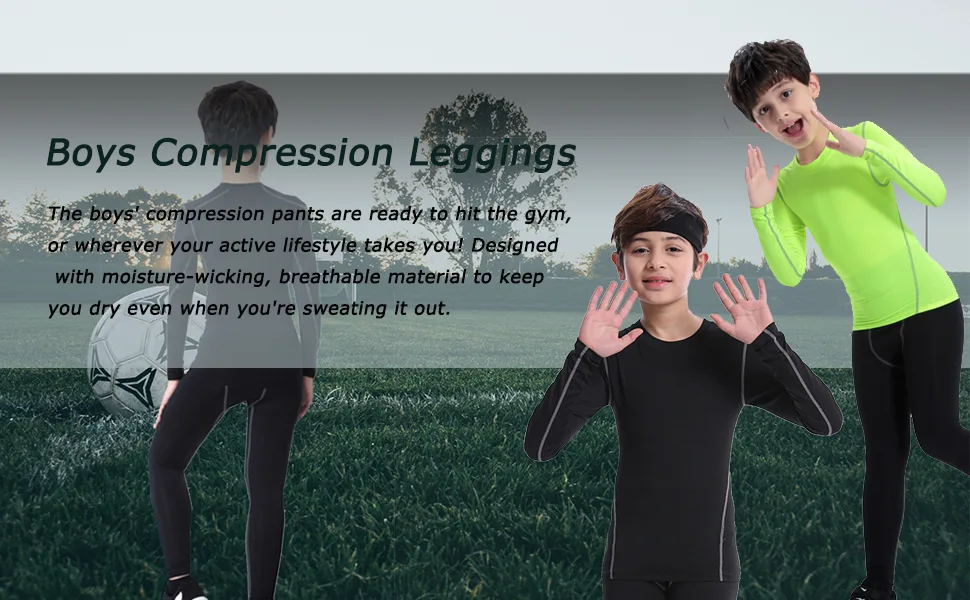 LANBAOSI Youth Boys Compression Leggings Athletic Pants Base Layer Football Workout Tight 5 Black - Compression Pants