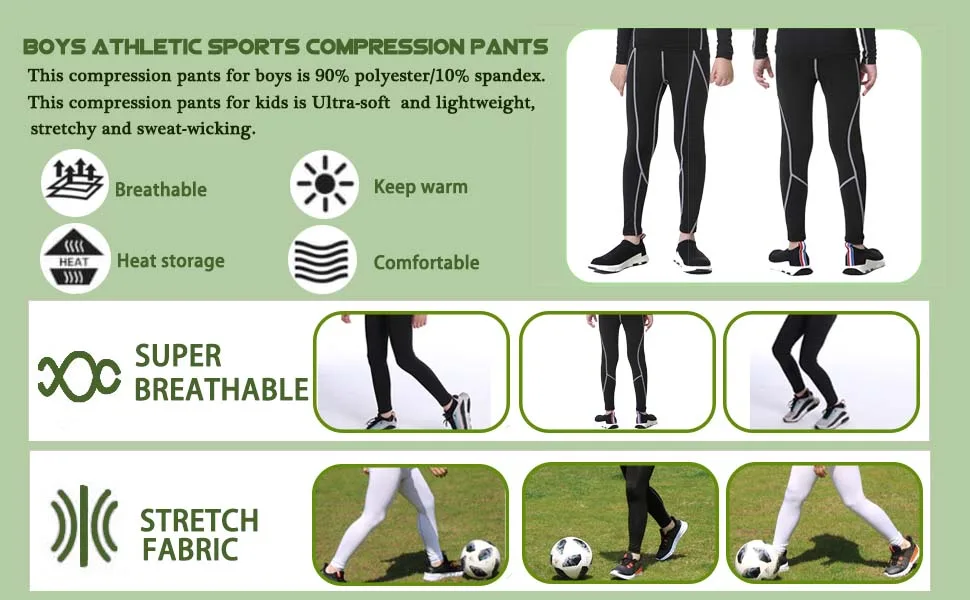 LANBAOSI Youth Boys Compression Leggings Athletic Pants Base Layer Football Workout Tight 5 Black - Compression Pants