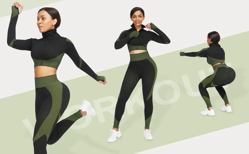 JOYMODE Workout Sets for Women 2 Piece - Seamless Textured High Waist Leggings and Crop Top Gym Sets Large 2 Piece-black - GYM SETS