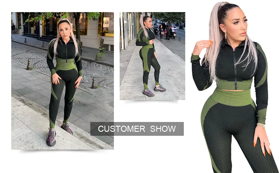 JOYMODE Workout Sets for Women 2 Piece - Seamless Textured High Waist Leggings and Crop Top Gym Sets Large 2 Piece-black - product information 8