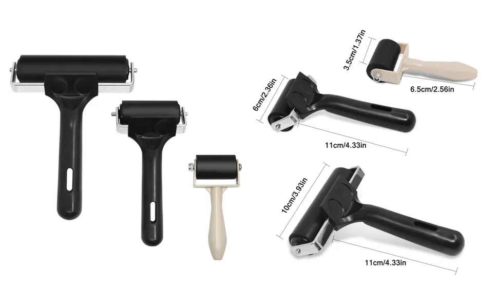 AIFUDA 3Pcs Rubber Roller Brayer Rollers Glue Roller for Ink Paint Block Stamping, Printmaking Wallpaper and Arts & Crafts (1.37, 2.36 and 3.93 Inch) - Rubber Roller Brayer