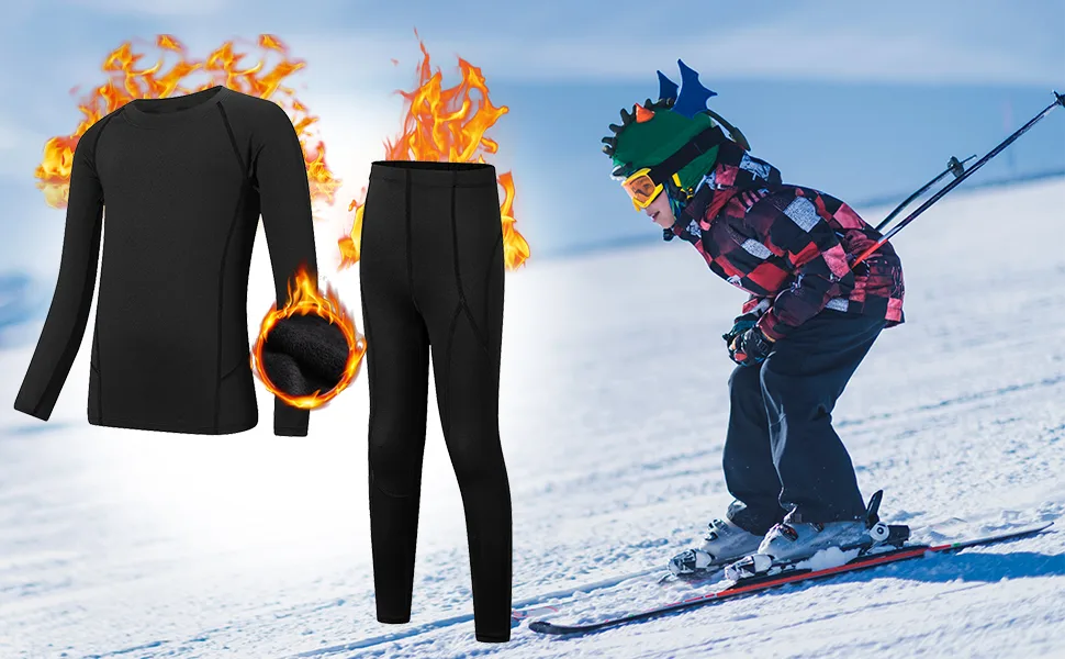 American Trends Youth Boys Long Sleeve Compression Shirts and Leggings Pants Kids Thermal Underwear Set Base Layer Black Line Set Medium - product information 2