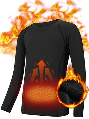 American Trends Youth Boys Long Sleeve Compression Shirts and Leggings Pants Kids Thermal Underwear Set Base Layer Black Line Set Medium - product information 3