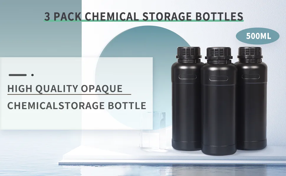 eTone 3X 500ml Darkroom Chemical Storage Bottles with Caps Film Photo Developing Processing Equipment (Black) - 500 ml
