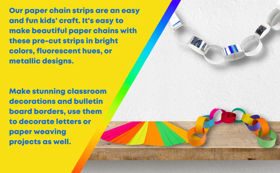 Mighty Bright Paper Chain Strips 1"X8" 180/Pkg-Assorted Colors Bright Colors (180 Strips) - Hygloss Products Paper Chain Strips