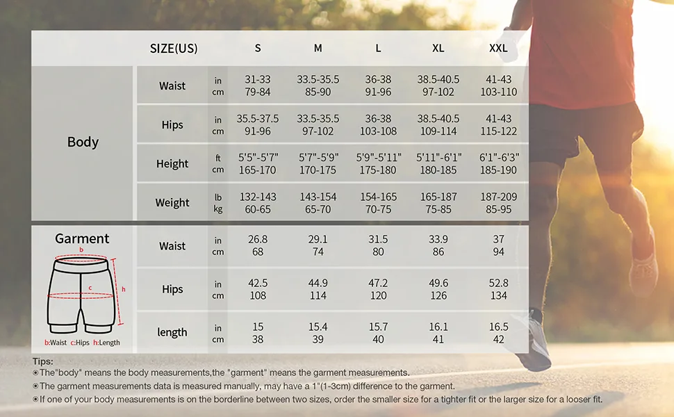 ARSUXEO Men's 2 in 1 Active Running Shorts with 2 Zipper Pockets B191 Black Medium - B191 size chart