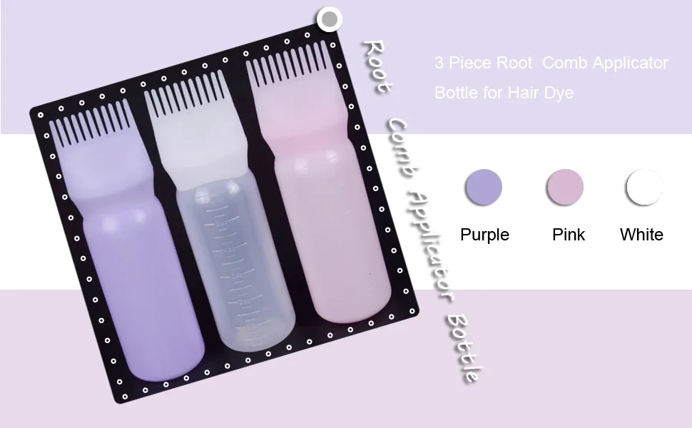 YANTAISIYU 3 Pieces Applicator Bottles Root Comb Applicator Bottle with Graduated Scale Applicator Brush for Hair Dying (3 Colors) - 3 Piece Root Comb Applicator Bottle for Hair Dye