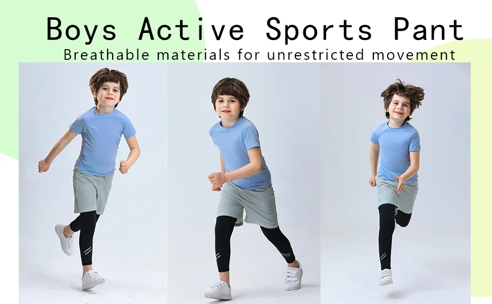 Badeke Boys 2 in 1 Running Compression Pants,Quick Drying Breathable Training Exercise Pants, Workout Athletic Legging Pants Small Light Grey - boys pant