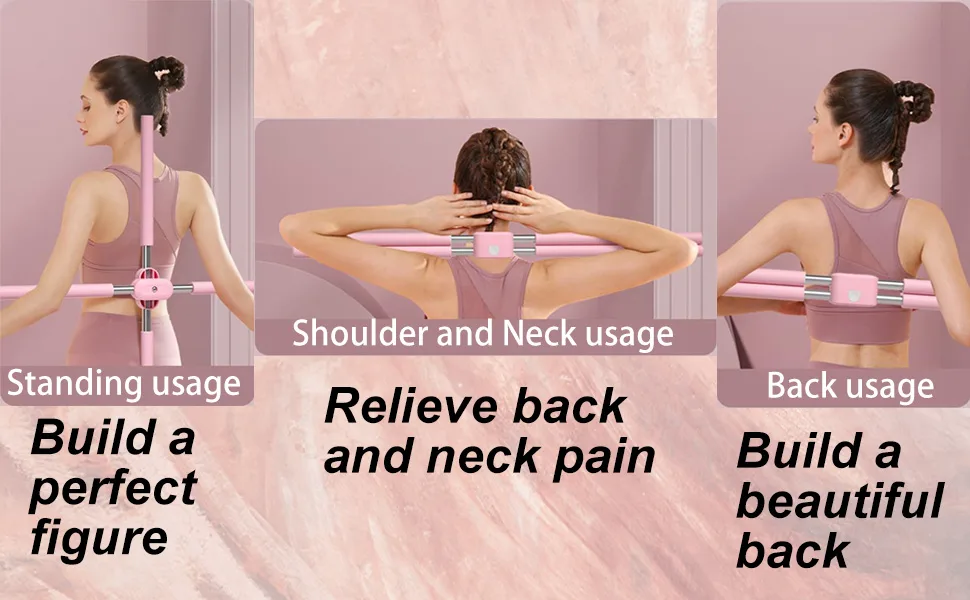 Posture corrector,hunchback corrector,yoga stick,Yoga Sticks Stretching Tool,Retractable Design Humpback Correction Stick for Adult and Child(Pink) - Build a perfect figure