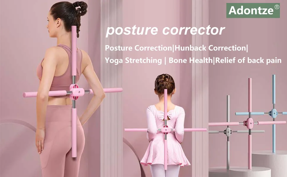 Posture corrector,hunchback corrector,yoga stick,Yoga Sticks Stretching Tool,Retractable Design Humpback Correction Stick for Adult and Child(Pink) - posture corrector