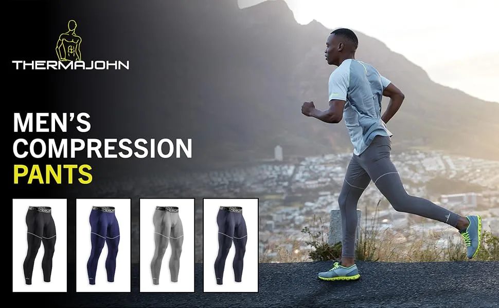Thermajohn Compression Pants Mens, Workout Tights and Compression Leggings for Men Black Large - compression pants men