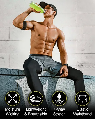Thermajohn Compression Pants Mens, Workout Tights and Compression Leggings for Men Black Large - image