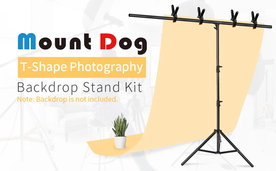 Upgraded T-Shaped Joint Version T-Shape Backdrop Stand Kit 6.5x5ft, MOUNTDOG Photo Backdrop Stand Background Support System with 4 Clamps for Photography Video Studio (Backdrop NOT Included) - product information 1